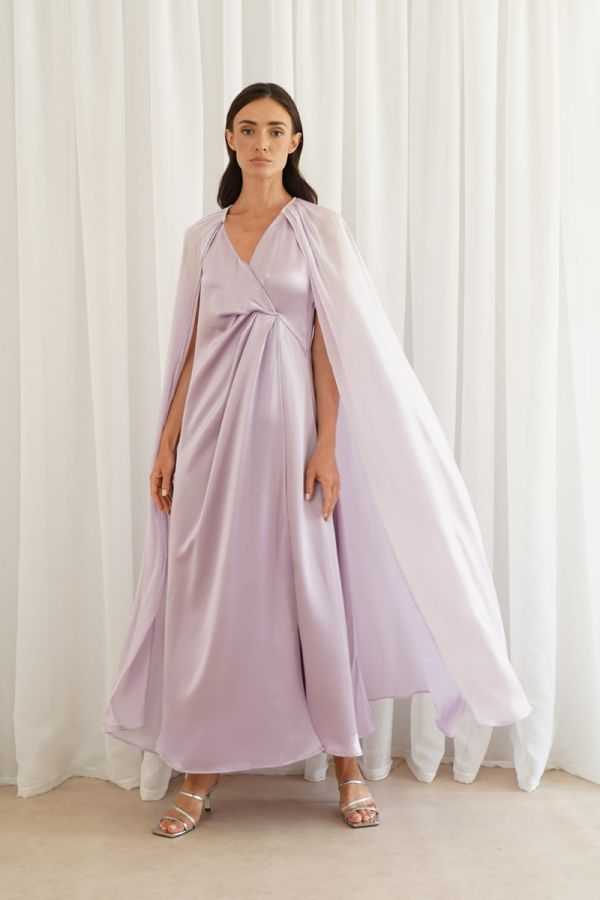Lavender knot dress with cape sleeves
