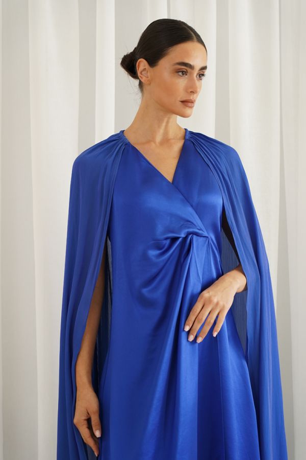 Royal blue knot dress with cape sleeves