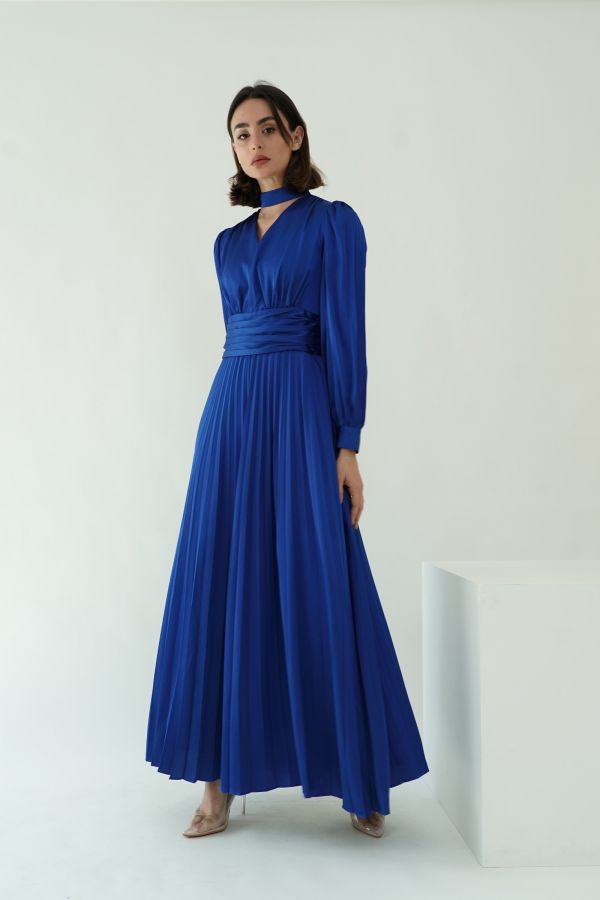 Royal Blue Pleated Dress