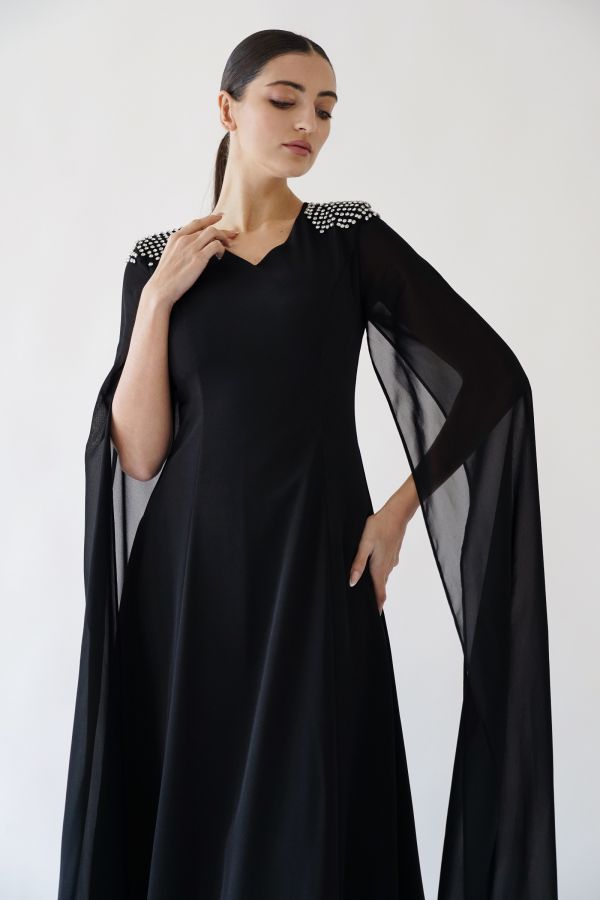 Black cape dress with stones