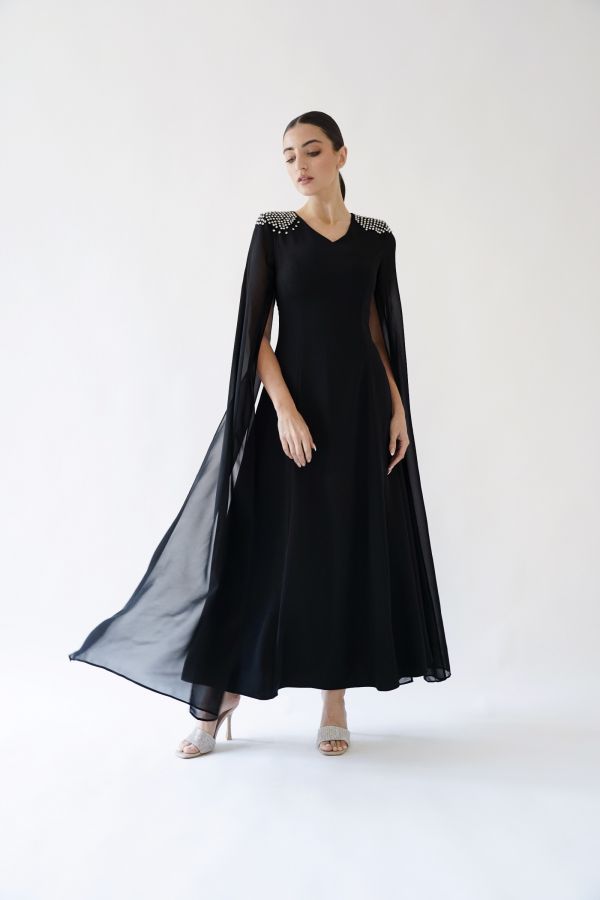 Black cape dress with stones