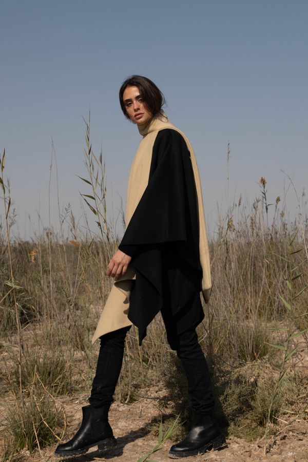 Black and Beige Asymmetric Cape