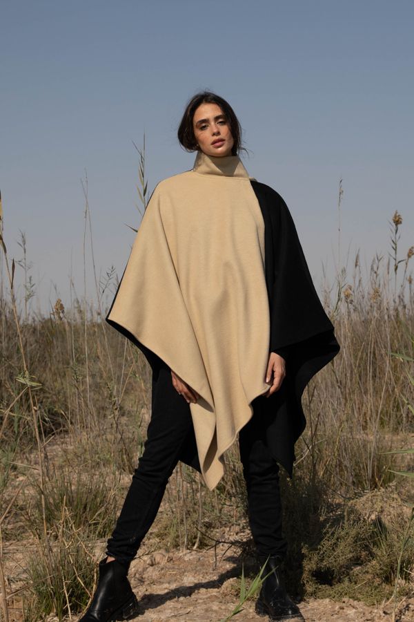 Black and Beige Asymmetric Cape