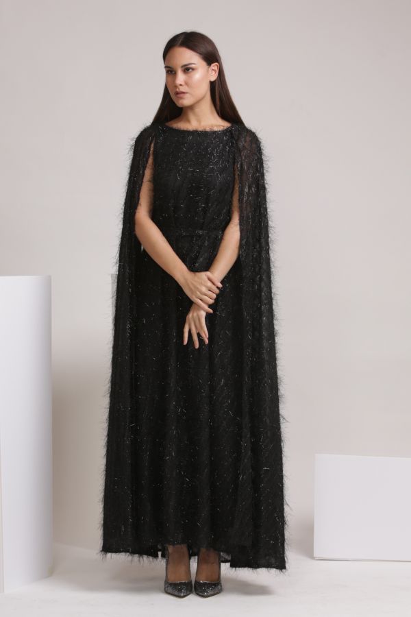 Black Feather Cape Dress