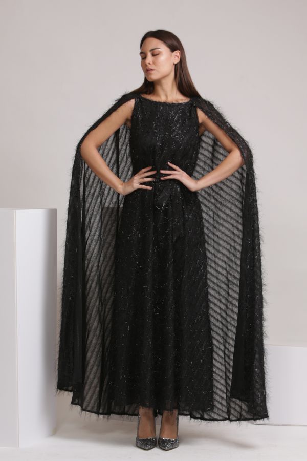 Black Feather Cape Dress