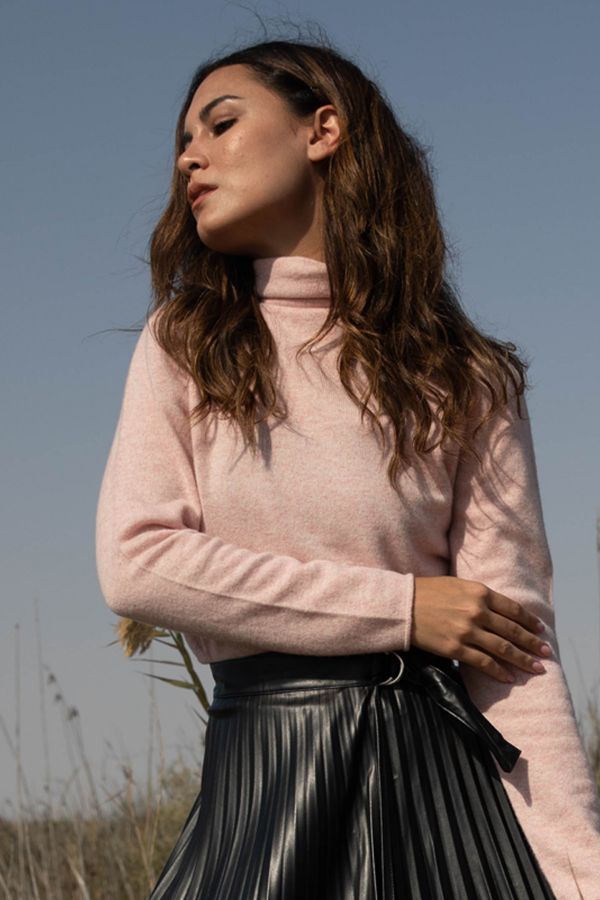 Pink High Neck Cashmere Sweater