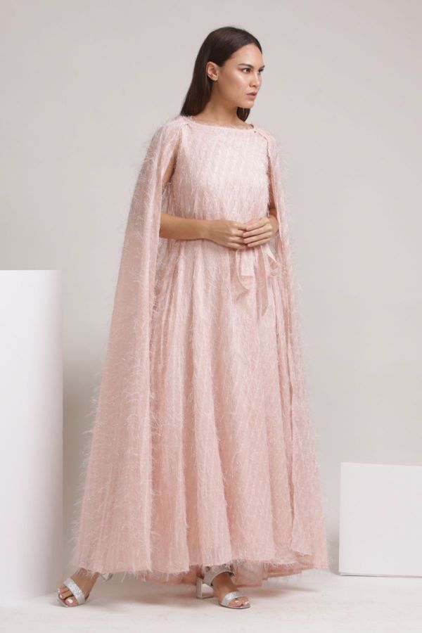 Pink feather cape dress