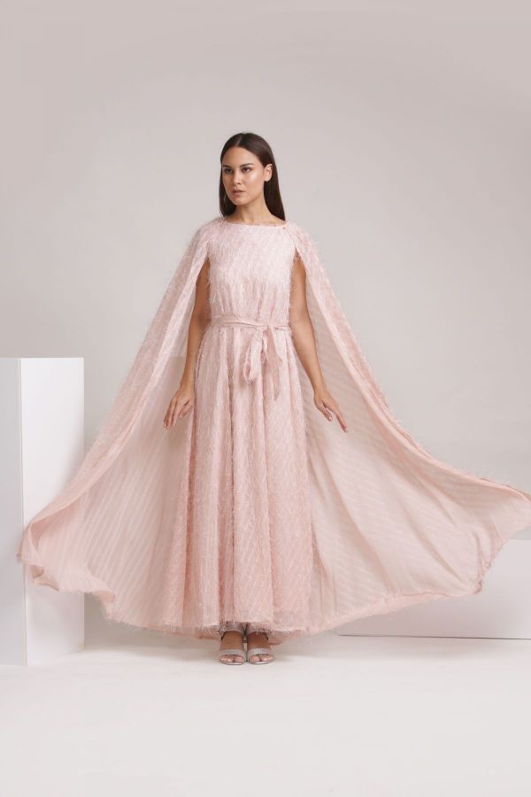 Pink feather cape dress