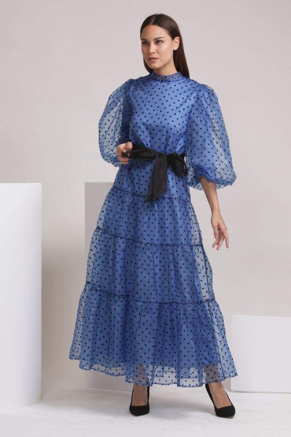 Blue Polka Dot Tiered Dress 