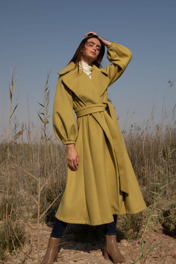 Green Coat with Puff Sleeves