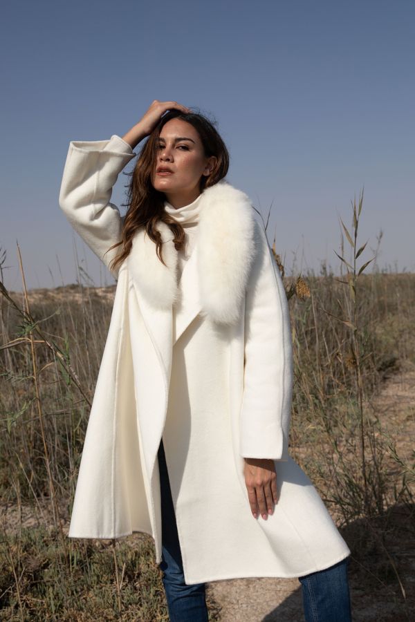 Cream Coat with Faux Fur Collar