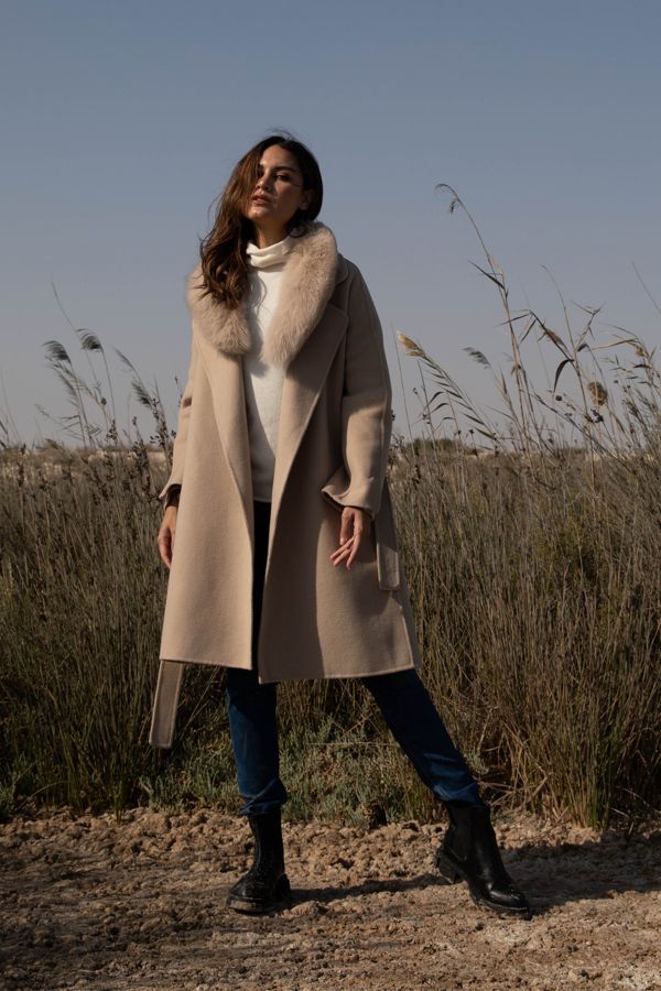 Camel Coat with Faux Fur Collar