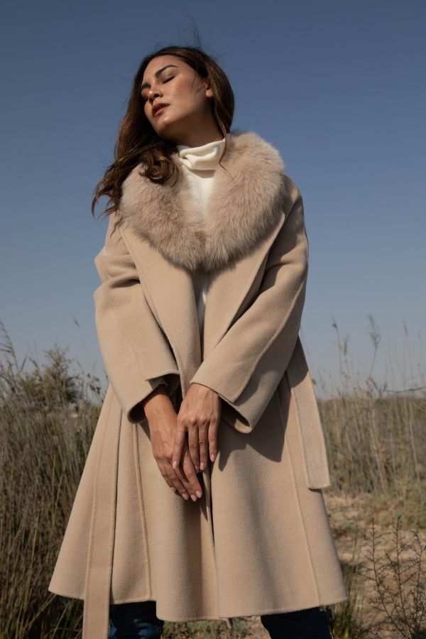 Camel Coat with Faux Fur Collar