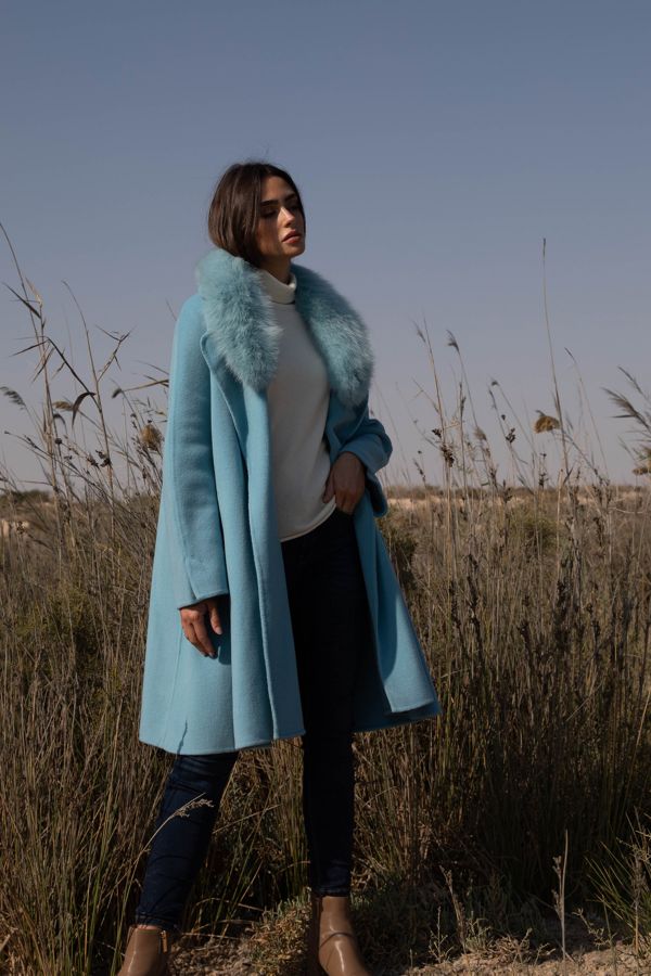 Blue  Coat with Faux Fur Collar