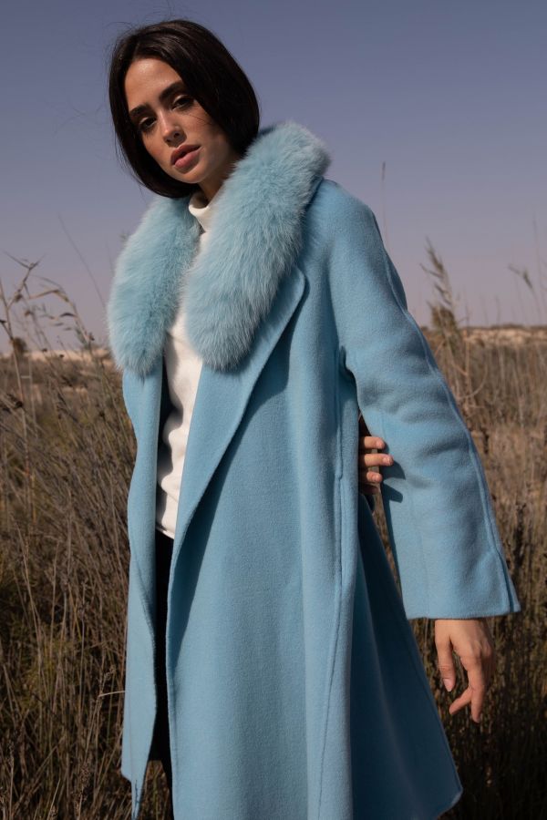 Blue  Coat with Faux Fur Collar