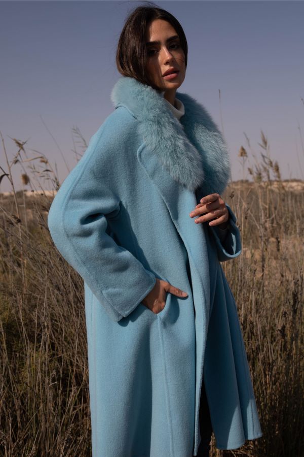 Blue  Coat with Faux Fur Collar