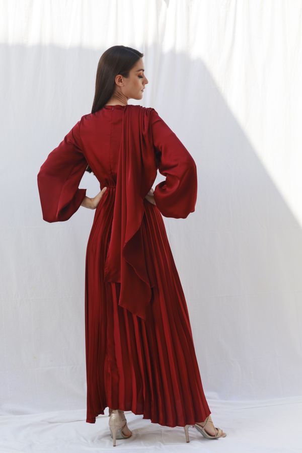 Burgundy Pleated Dress