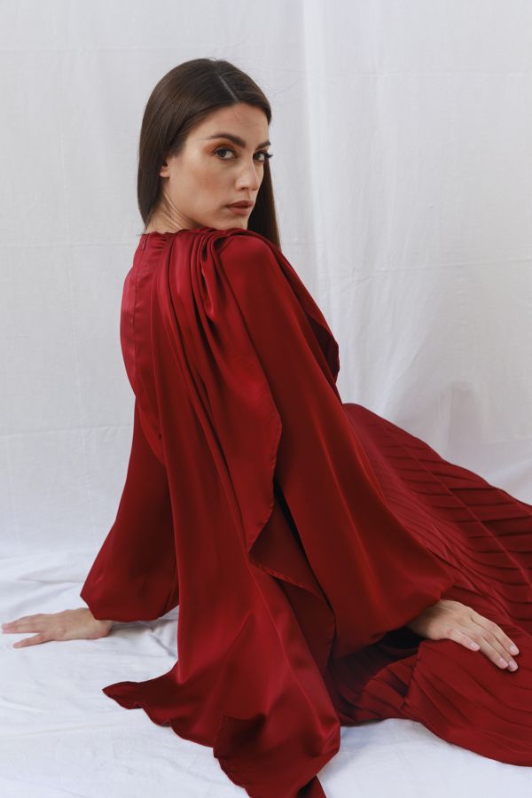 Burgundy Pleated Dress
