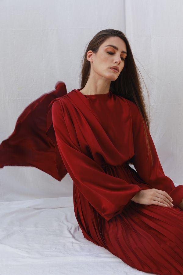 Burgundy Pleated Dress