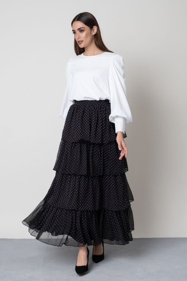 Black Polka Dots Layered Skirt