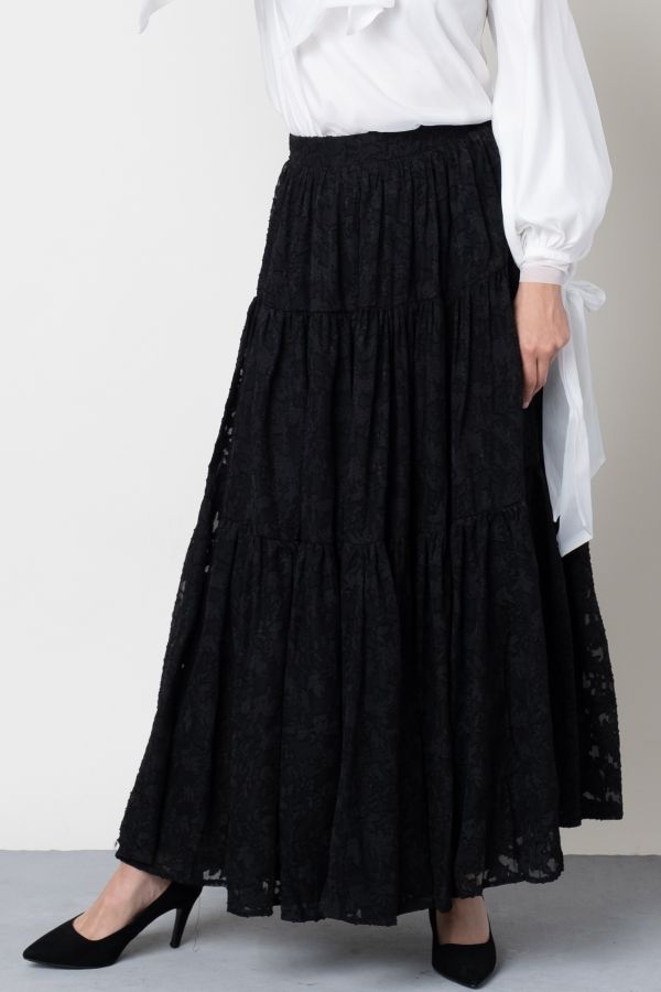 Black Floral Tiered Skirt