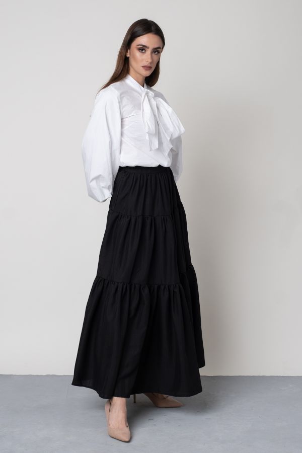 Black Linen Tiered Skirt