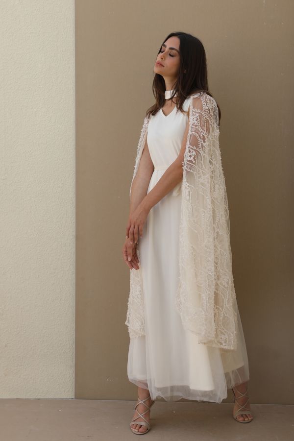 Beige cape dress hot sale