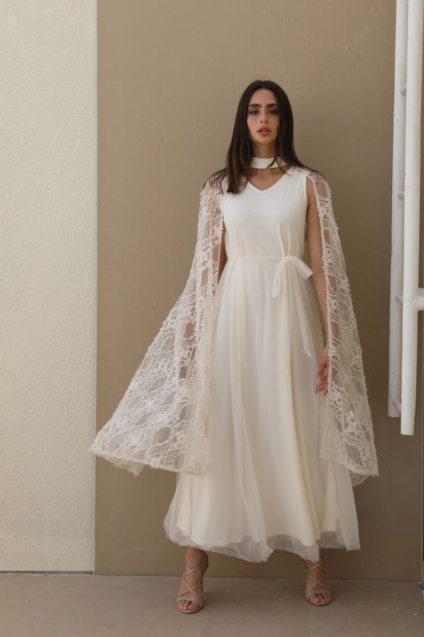 Cream cape hot sale dress