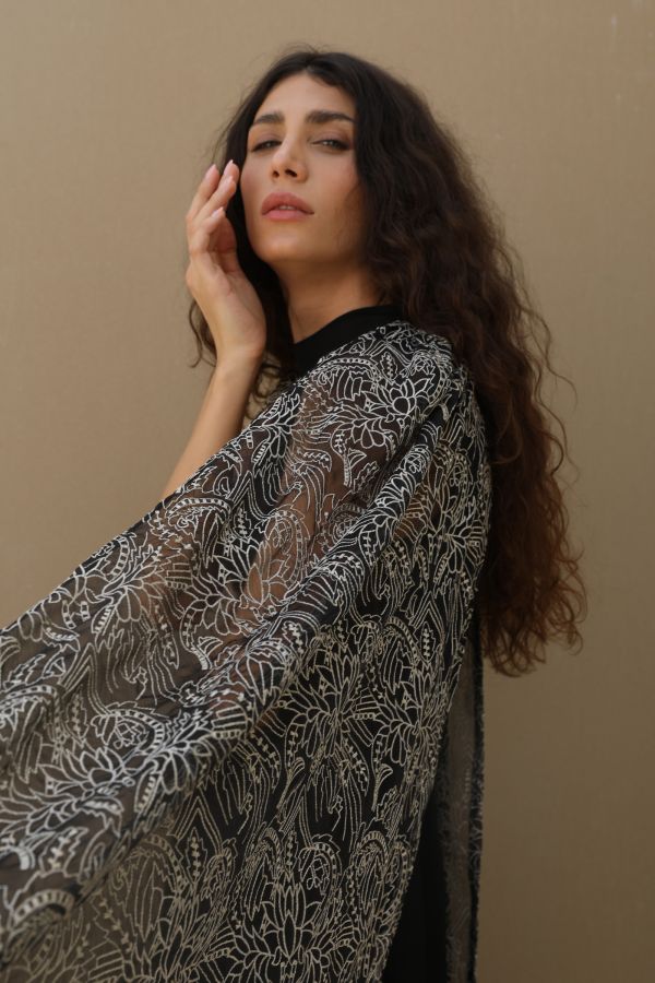 V-Neck Black Cape Dress