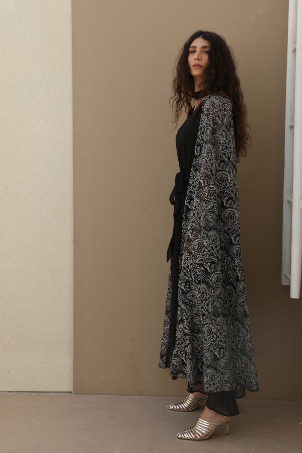 V-Neck Black Cape Dress