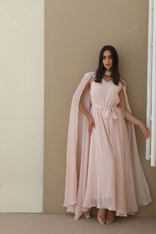 V-Neck Pink Cape Dress