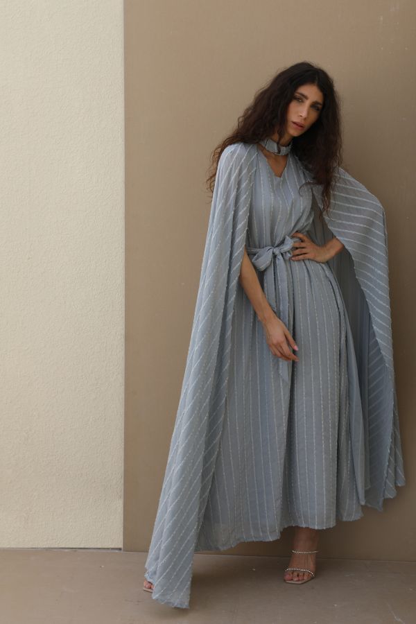 V-Neck Blue Cape Dress