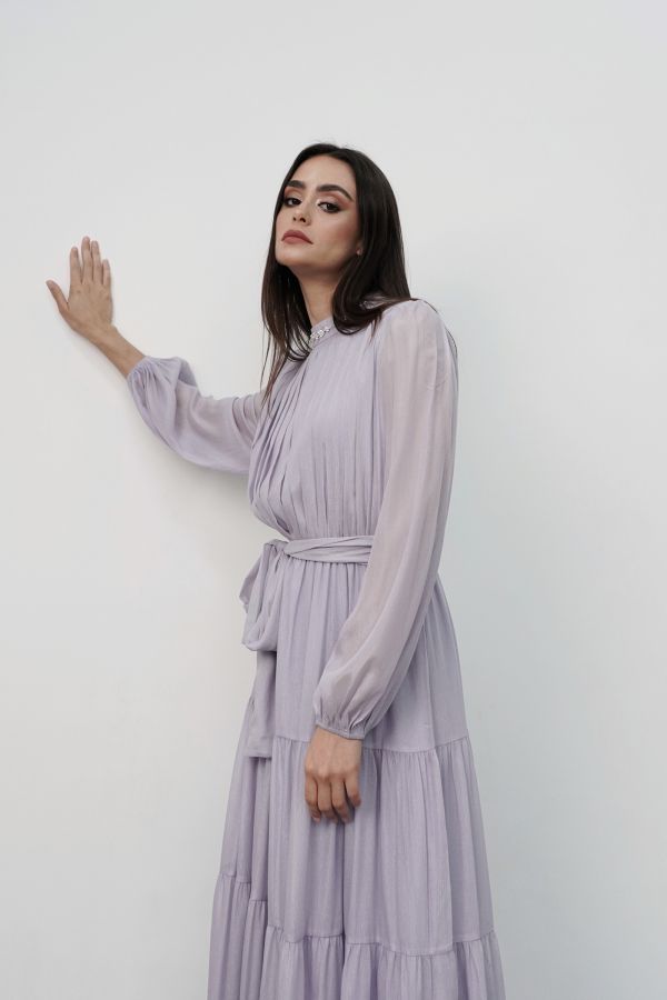 Purple Tiered Dress with Strass Collar