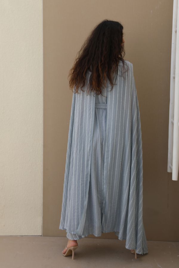 V-Neck Blue Cape Dress