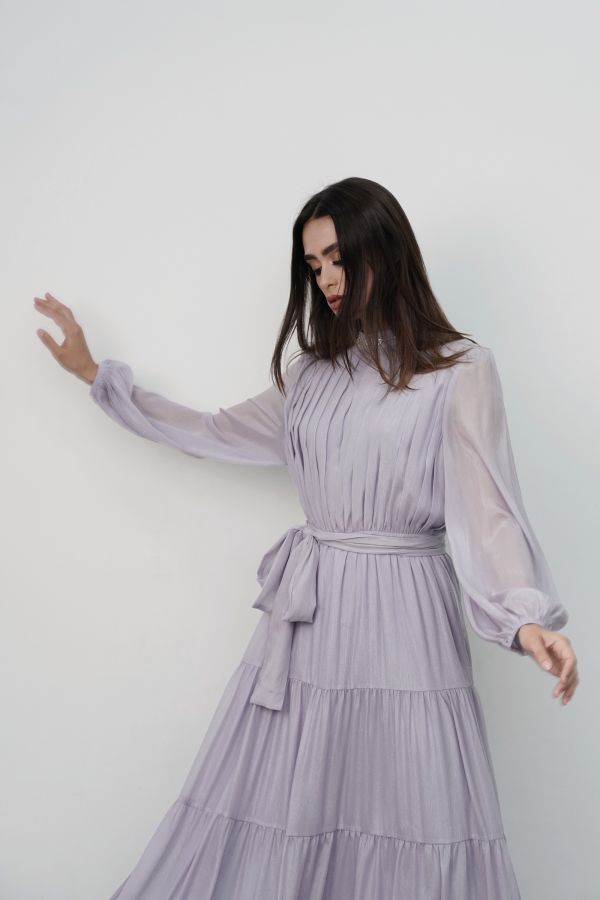 Purple Tiered Dress with Strass Collar