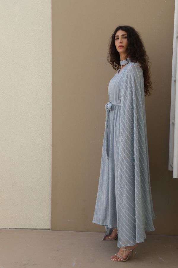 V-Neck Blue Cape Dress