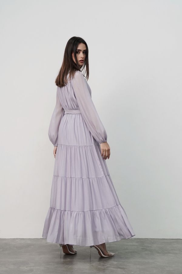Purple Tiered Dress with Strass Collar