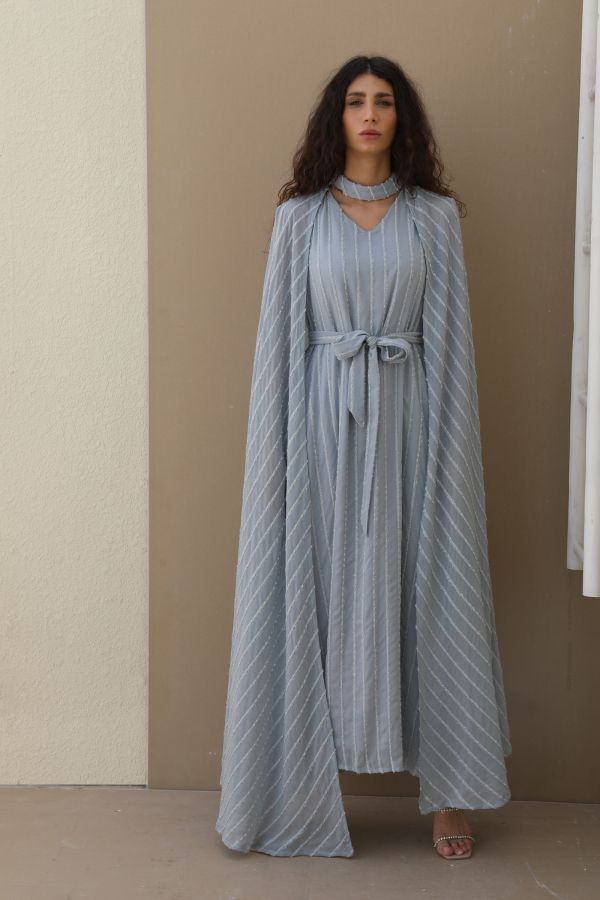 V-Neck Blue Cape Dress