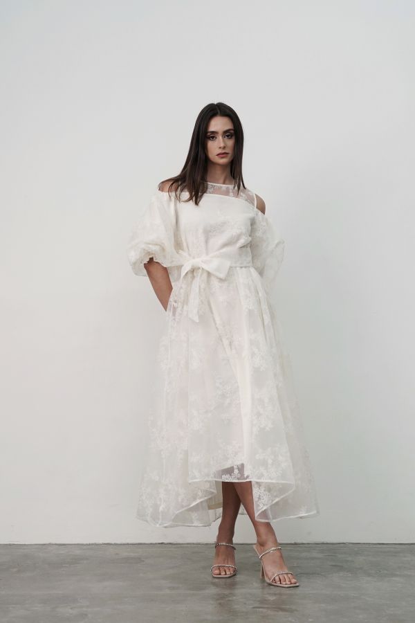 Embroidered cold shoulder dress outlet