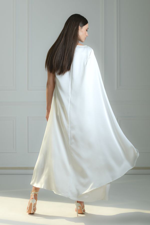 White Asymmetric Dress With Shoulder Twist