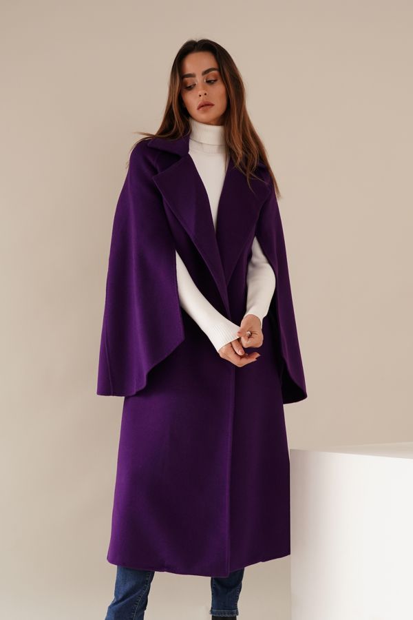 Purple wool jacket with cape sleeves