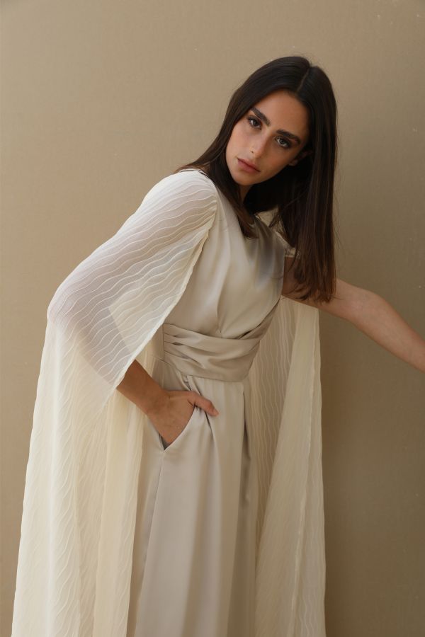 Cream Cape Sleeves Jumpsuit