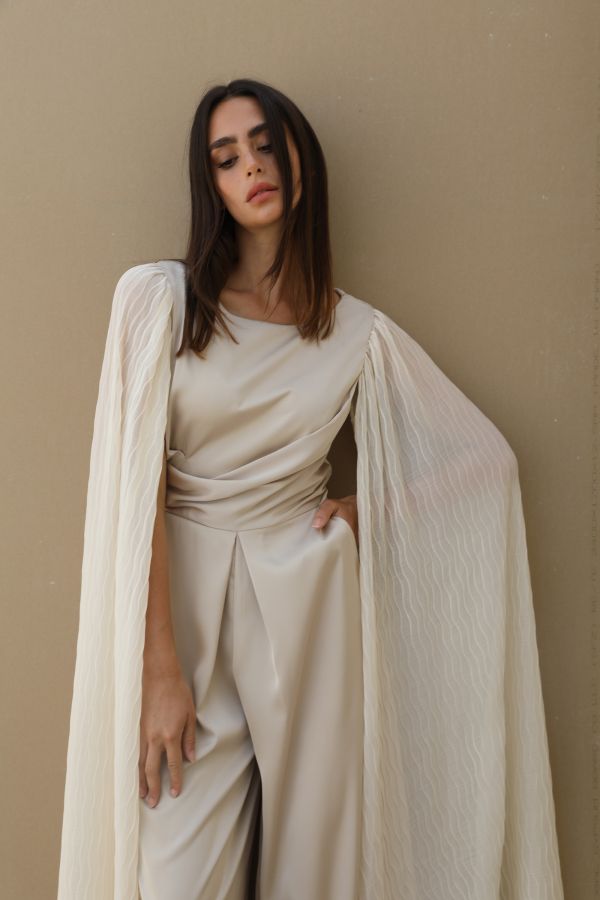 Cream jumpsuit with cape store