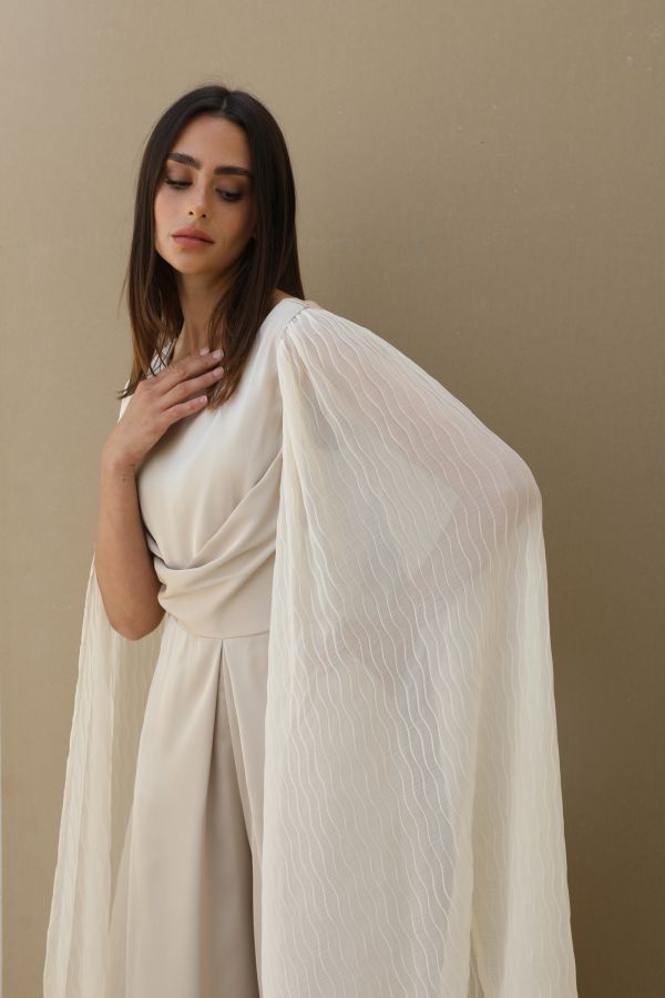 Cream Cape Sleeves Jumpsuit