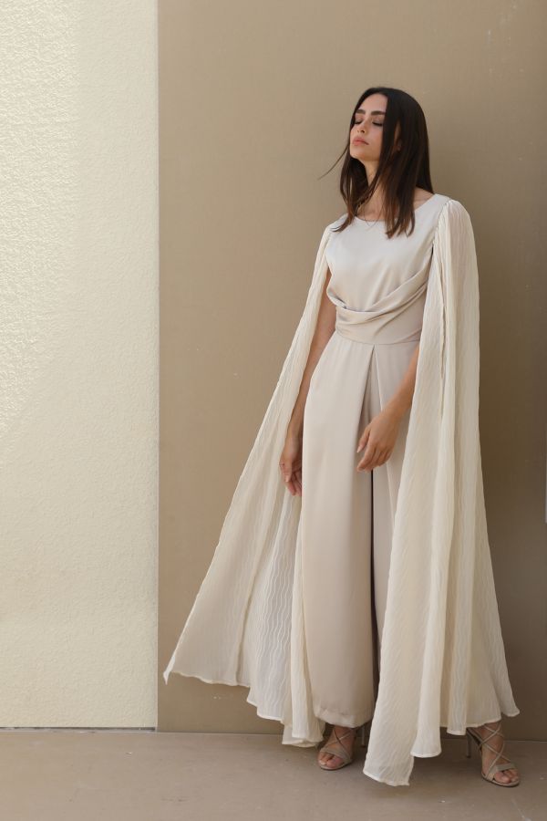 Cream jumpsuit clearance with cape