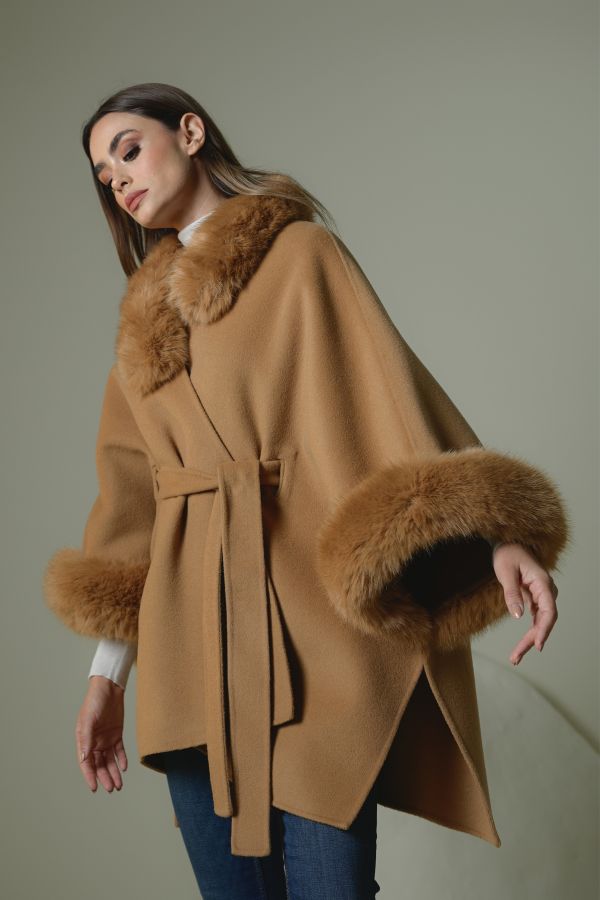 Camel Wool Coat With Faux Fur