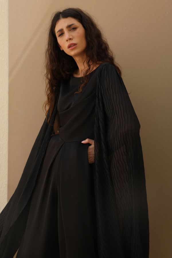 Black Cape Sleeves Jumpsuit