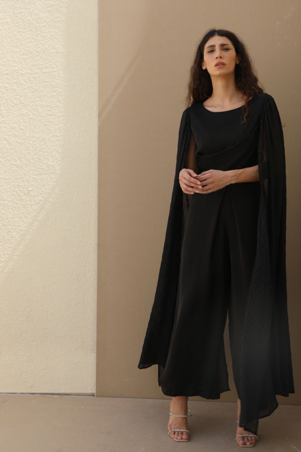 Black Cape Sleeves Jumpsuit Le Merge