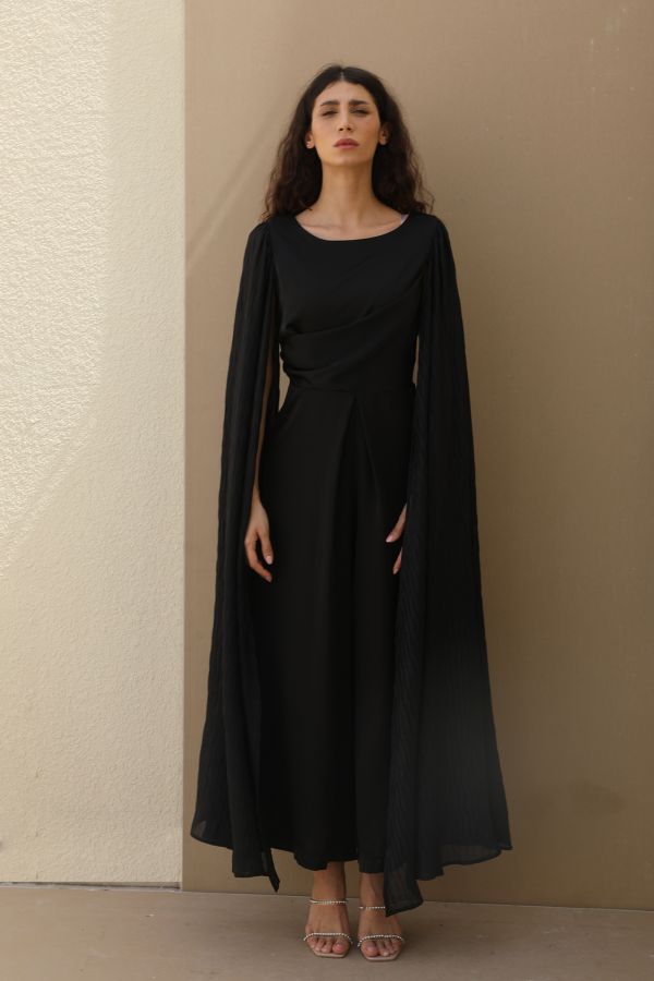 Black Cape Sleeves Jumpsuit