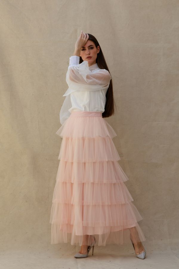 Pink Layered Tulle Skirt